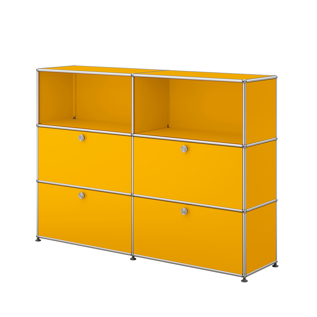 USM Haller Highboard L 2x3 mit vier Klapptüren unten in Goldgelb