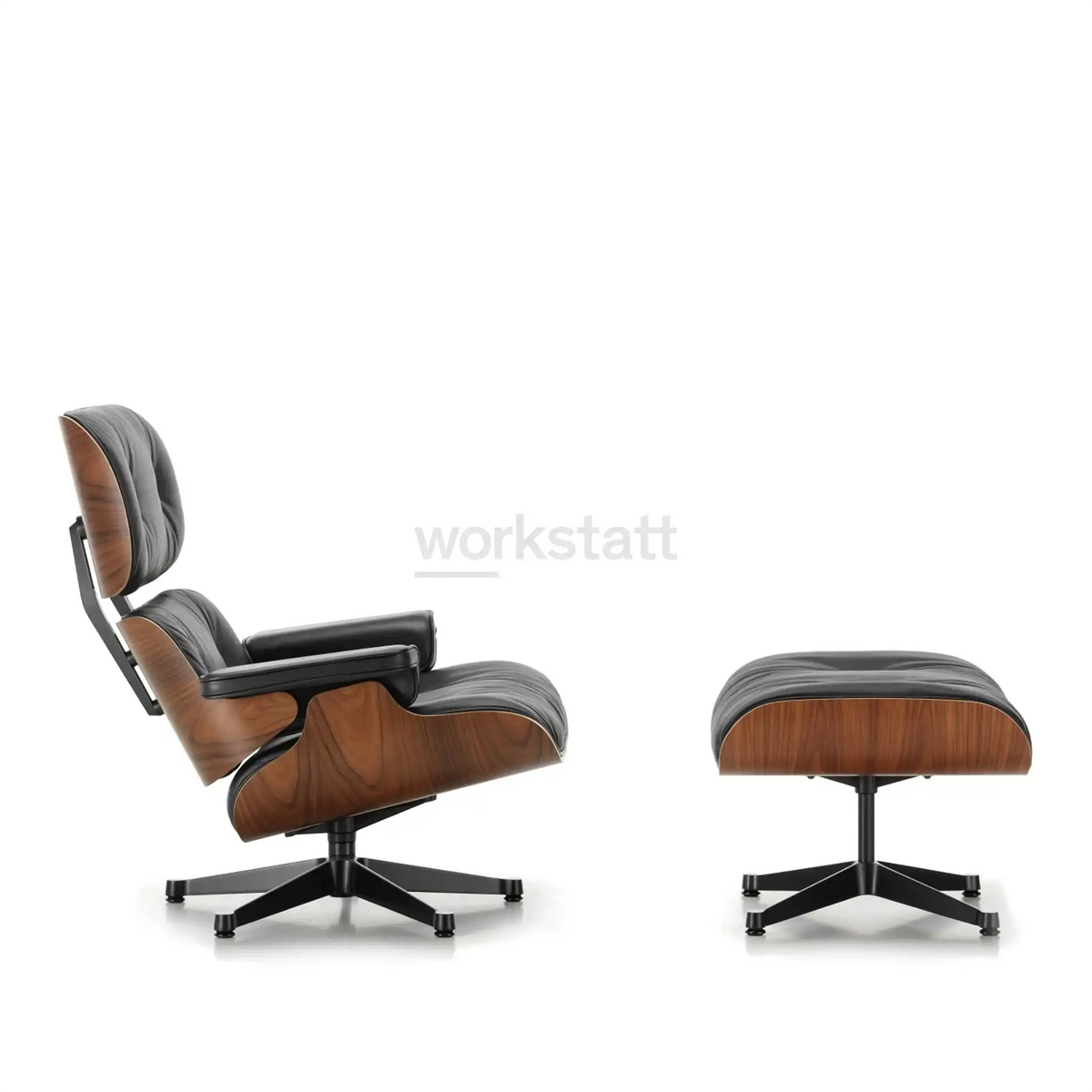 Vitra Eames Lounge Chair mit Ottomane von links