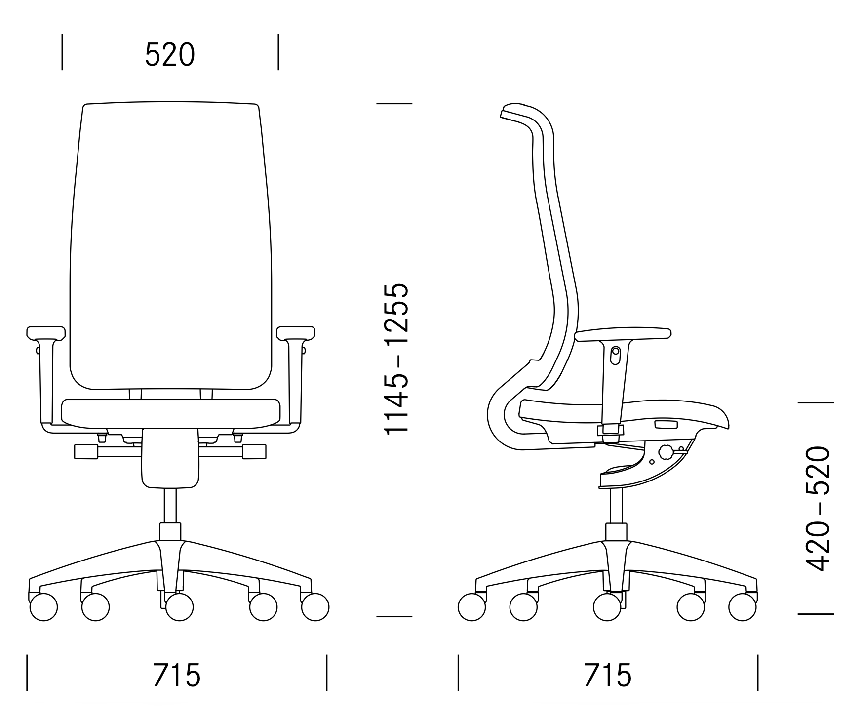Girsberger Reflex K40 Bürostuhl Technische Zeichnung
