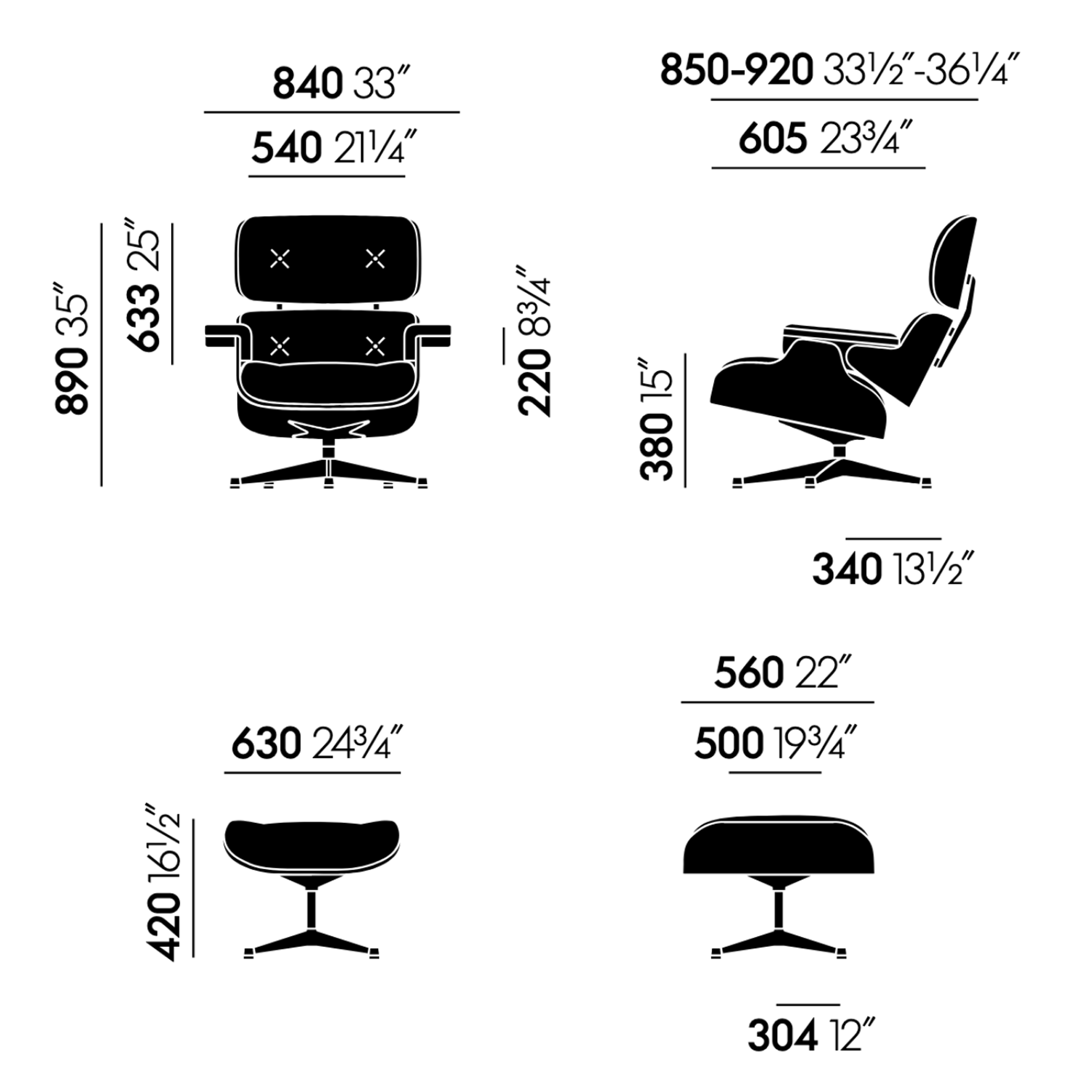 VItra Eames Lounge Chair Technische Zeichnung
